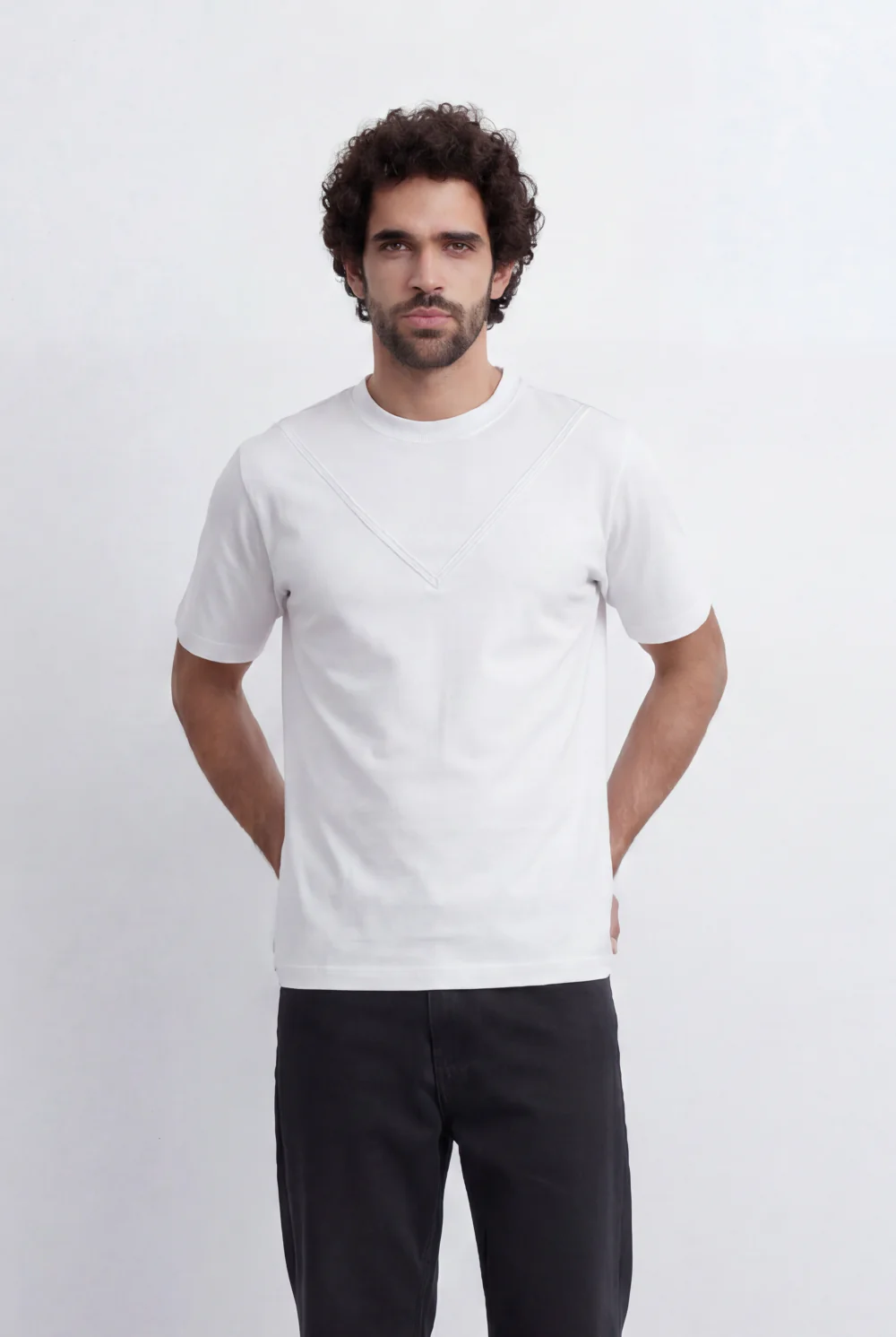 Men’s Tomato Store Layered V Neck T-Shirt Double Seam Front Yoke Detail Clean Minimal Relaxed Fit - Image 5