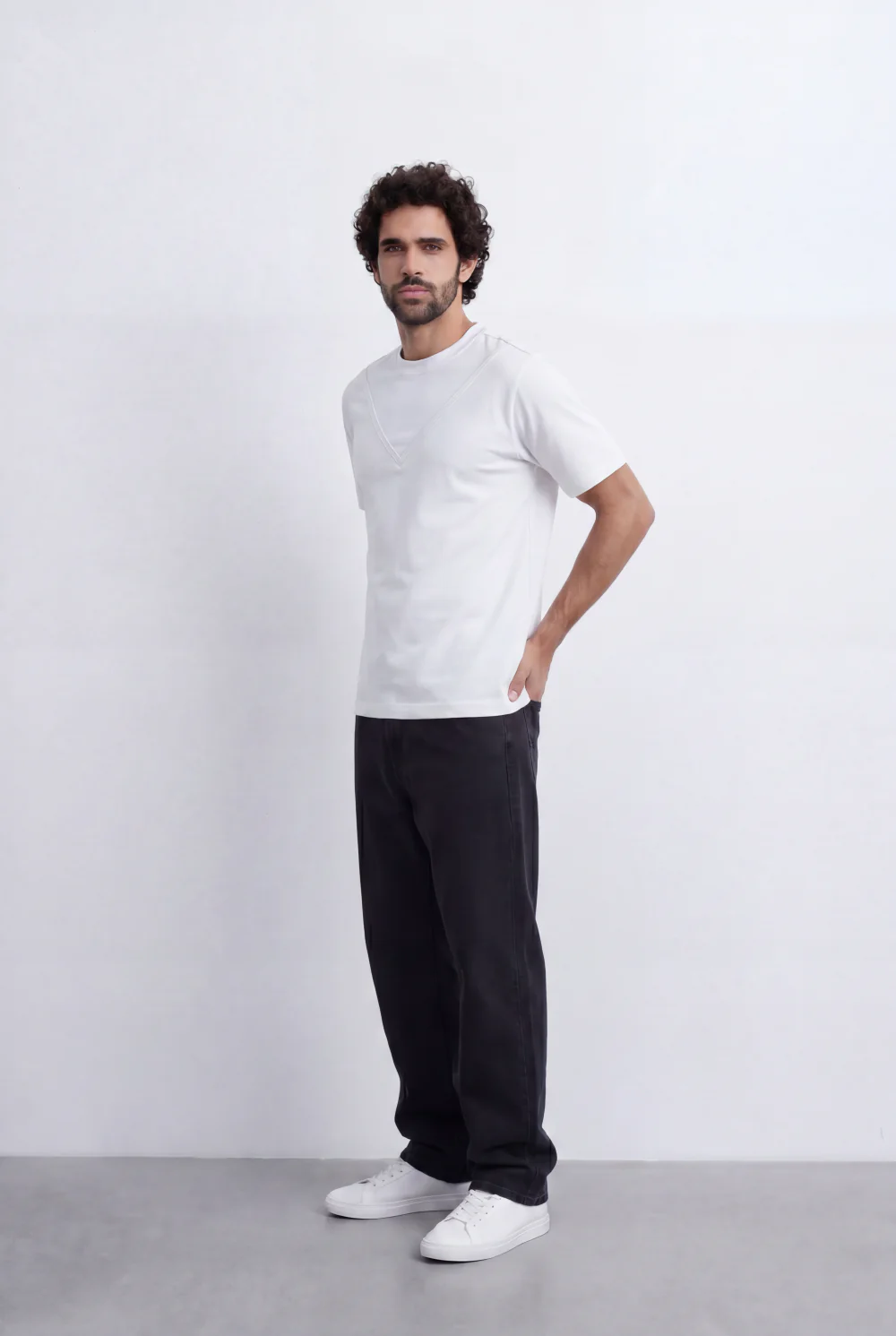 Men’s Tomato Store Layered V Neck T-Shirt Double Seam Front Yoke Detail Clean Minimal Relaxed Fit - Image 7
