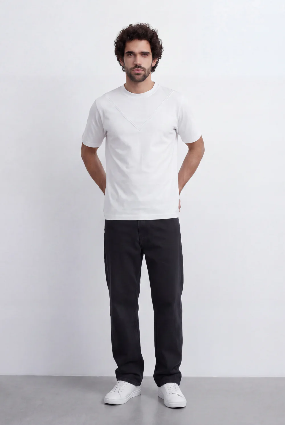 Men’s Tomato Store Layered V Neck T-Shirt Double Seam Front Yoke Detail Clean Minimal Relaxed Fit - Image 8