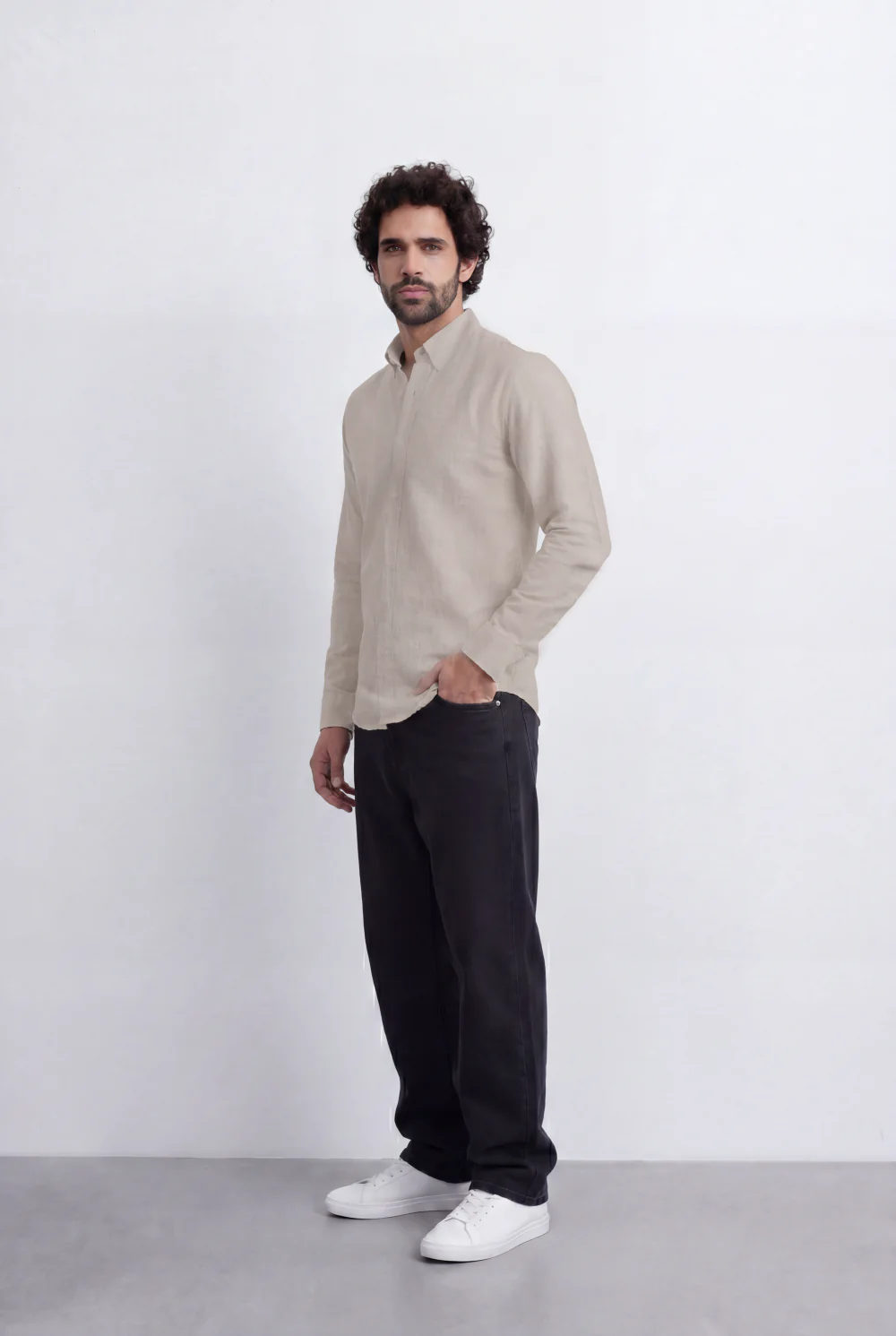 Men’s Tomato Store Linen Touch Shirt Natural Melange Texture Button Down - Image 4