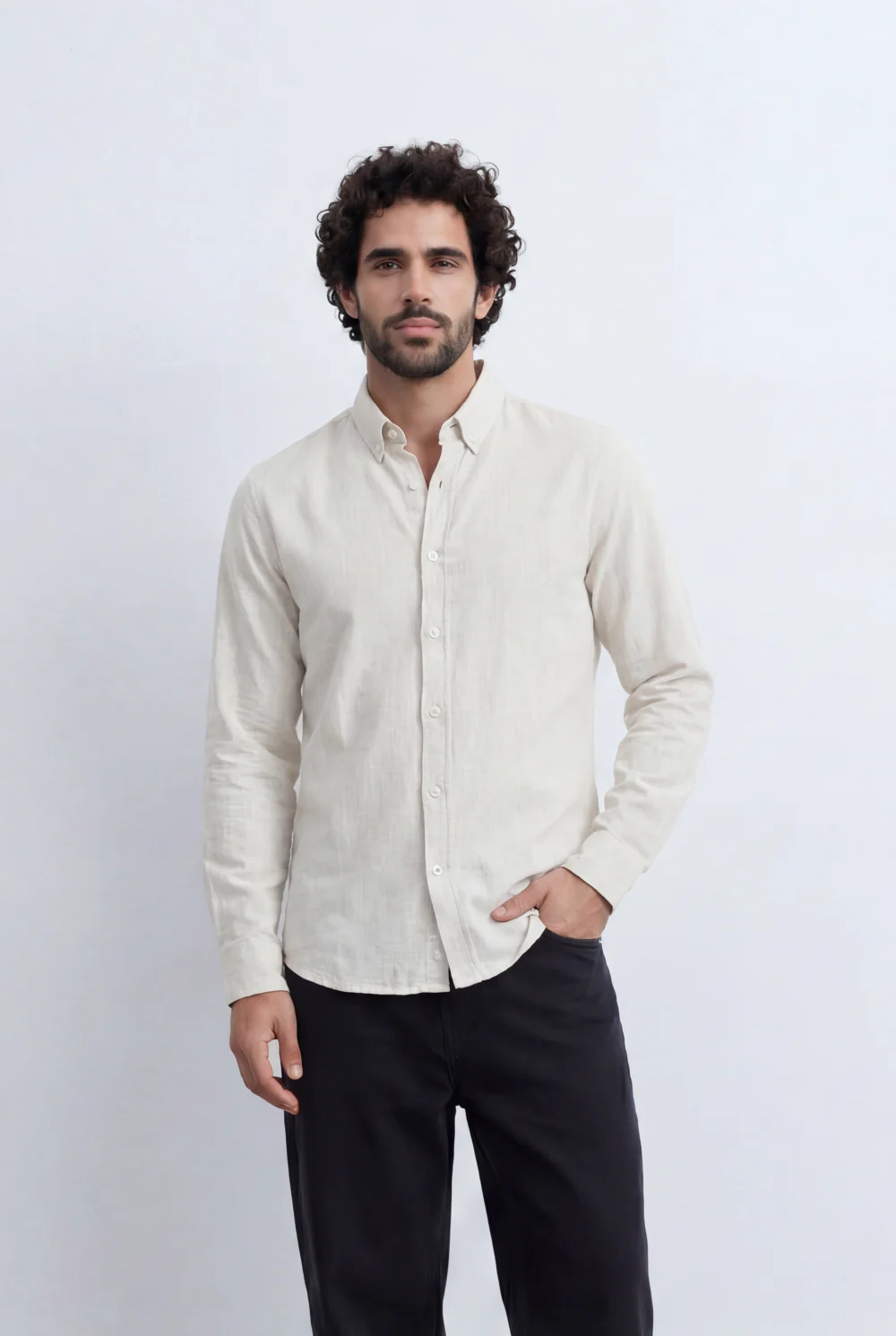 Men’s Tomato Store Linen Touch Shirt Natural Melange Texture Button Down - Image 9