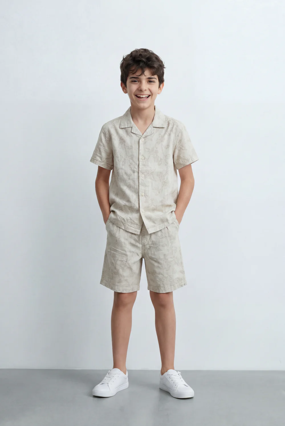 Boy’s Tomato Store Matching Resort Set Coordinated Short Sleeve Finished Tonal Tropical Print Outfit