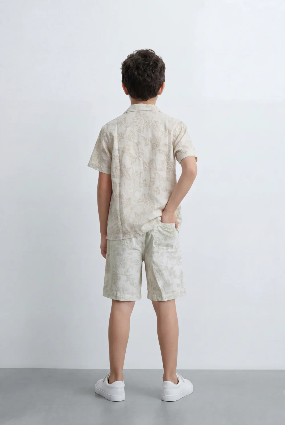 Boy’s Tomato Store Matching Resort Set Coordinated Short Sleeve Finished Tonal Tropical Print Outfit - Image 2