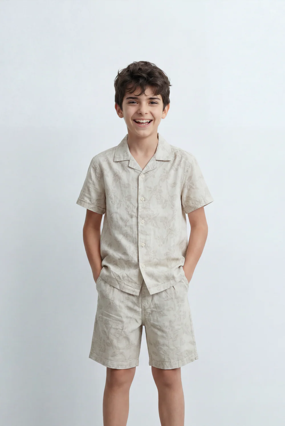 Boy’s Tomato Store Matching Resort Set Coordinated Short Sleeve Finished Tonal Tropical Print Outfit - Image 3