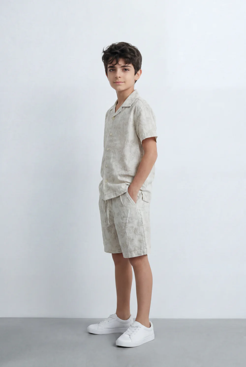 Boy’s Tomato Store Matching Resort Set Coordinated Short Sleeve Finished Tonal Tropical Print Outfit - Image 4
