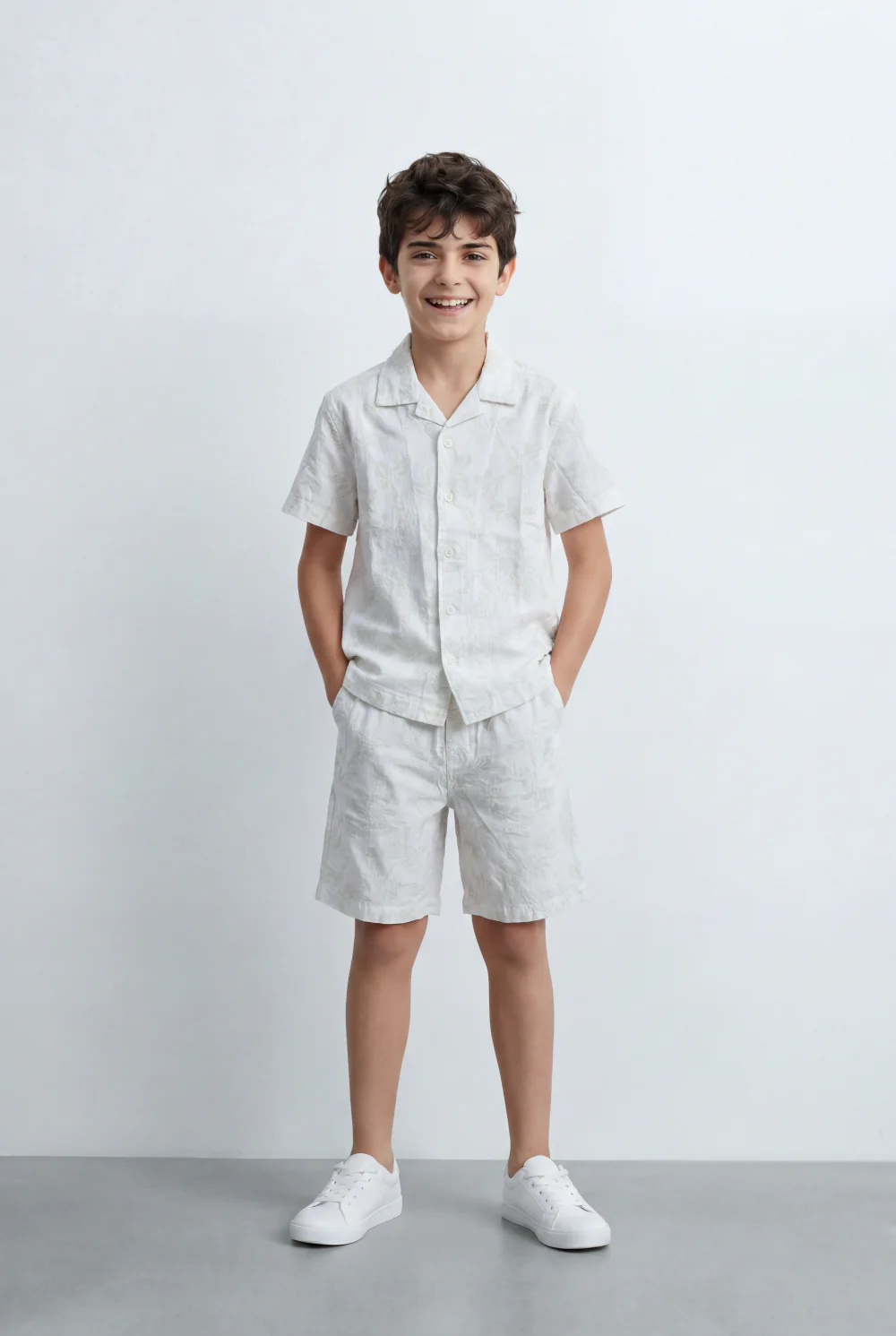 Boy’s Tomato Store Matching Resort Set Coordinated Short Sleeve Finished Tonal Tropical Print Outfit - Image 5