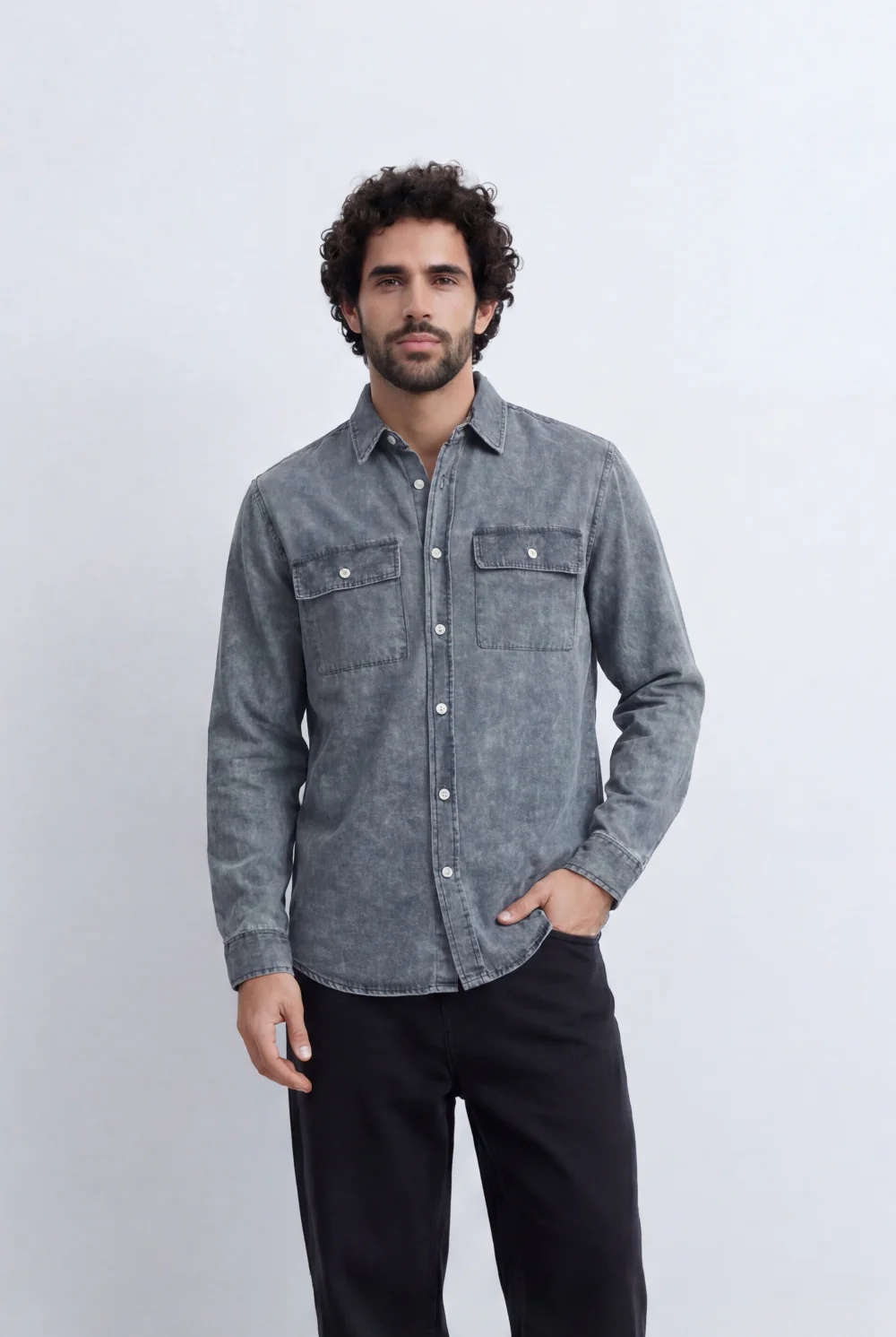 Men’s Tomato Store Mineral Wash Utility Shirt Dual Flap Pocket Design Faded Vintage Surface Snap Button - Image 17