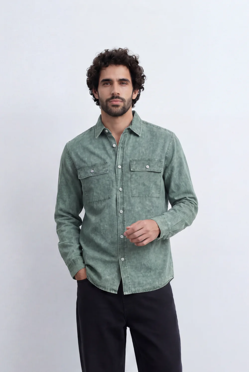 Men’s Tomato Store Mineral Wash Utility Shirt Dual Flap Pocket Design Faded Vintage Surface Snap Button - Image 21
