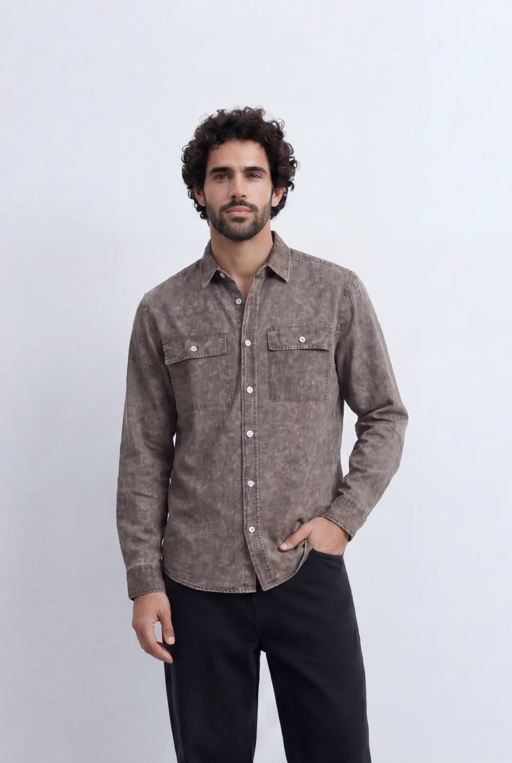 Men’s Tomato Store Mineral Wash Utility Shirt Dual Flap Pocket Design Faded Vintage Surface Snap Button - Image 5