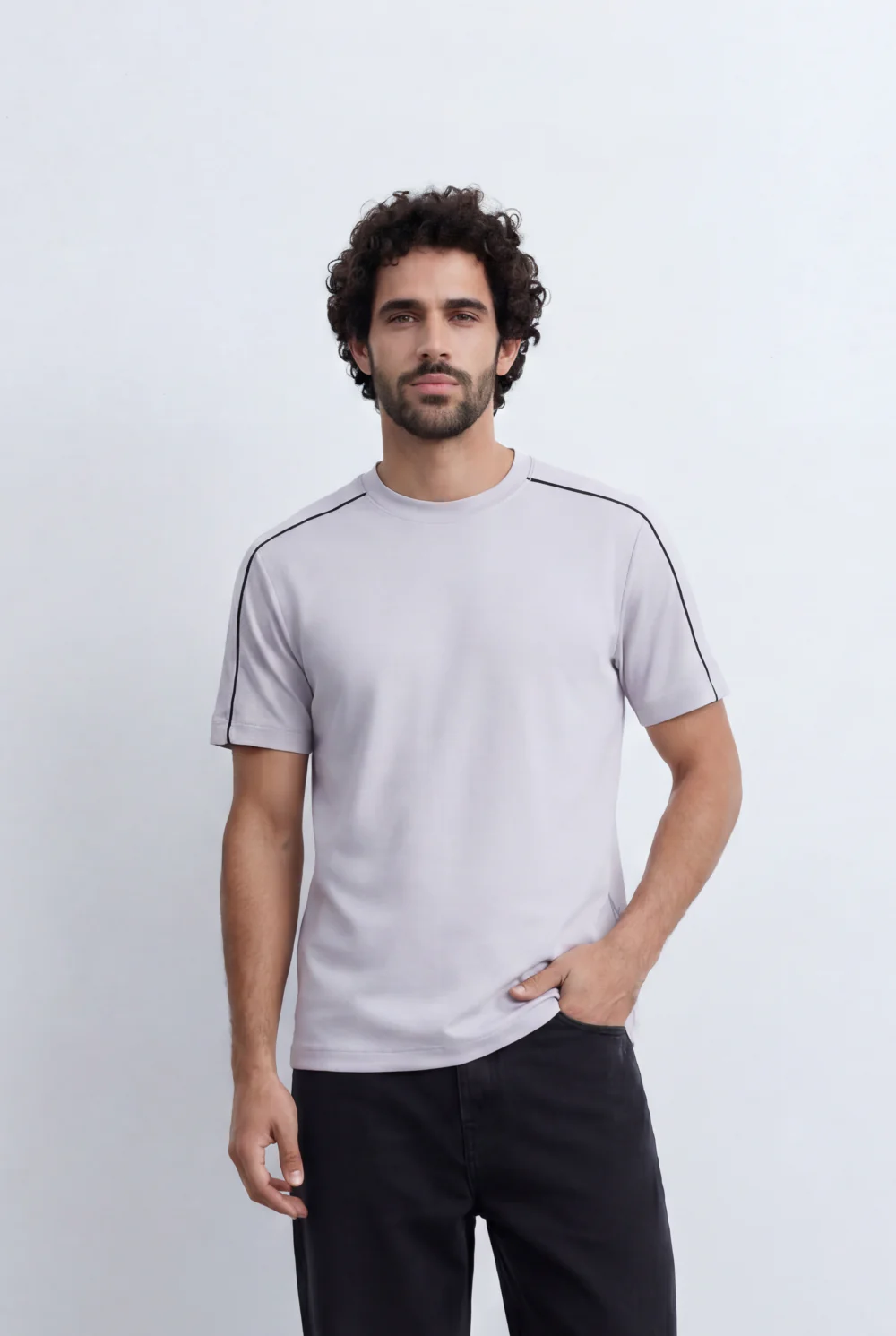Men’s Tomato Store Minimal Contrast Trim T-Shirt Clean Athletic Inspired Design Shoulder Piping Detail - Image 5