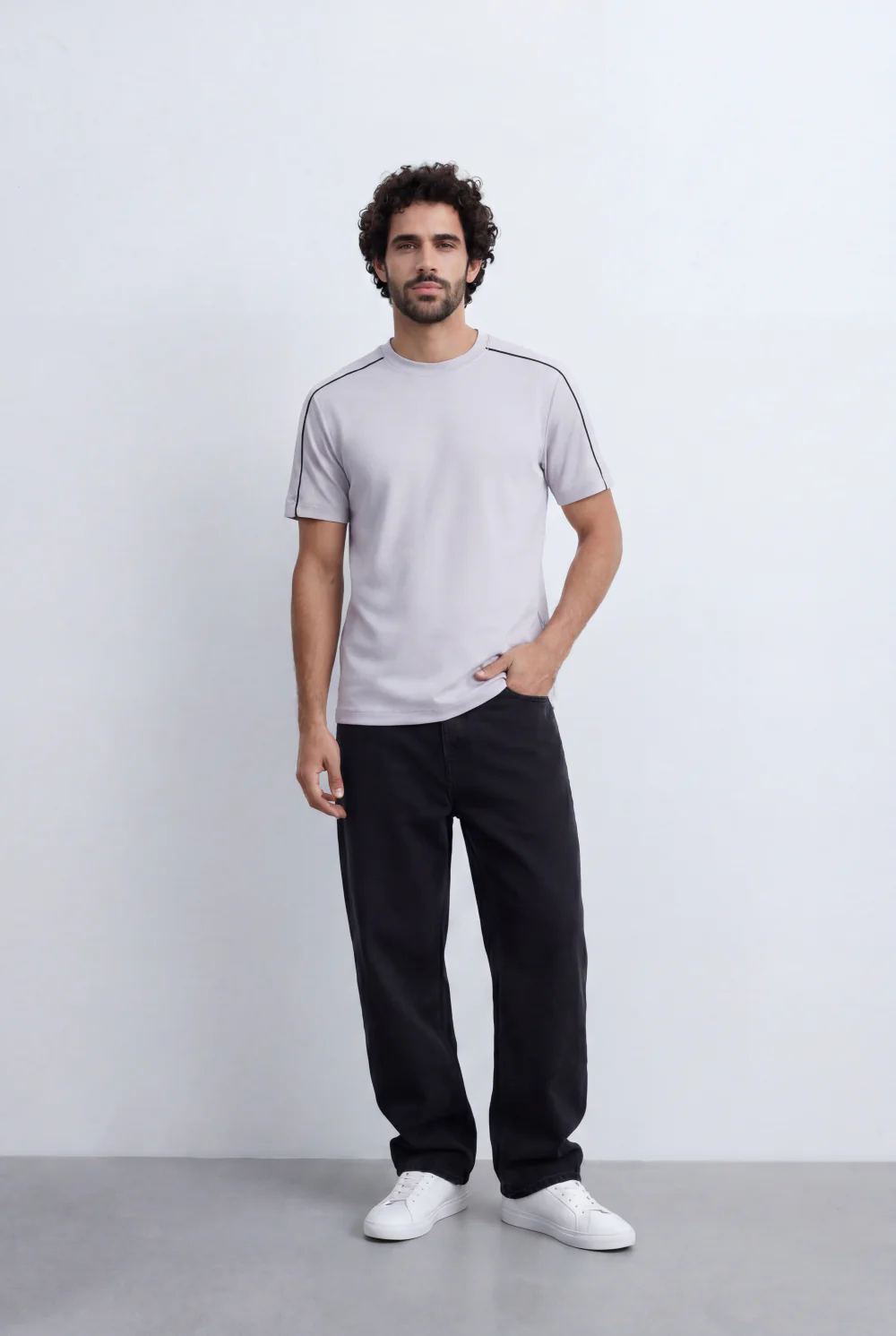 Men’s Tomato Store Minimal Contrast Trim T-Shirt Clean Athletic Inspired Design Shoulder Piping Detail - Image 7