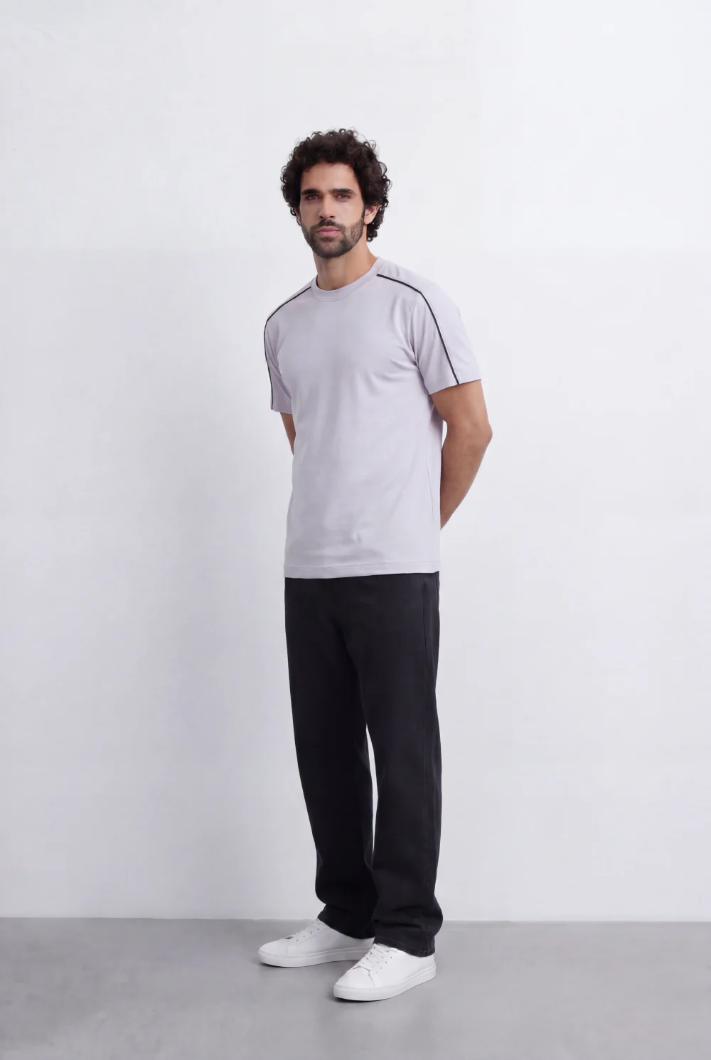 Men’s Tomato Store Minimal Contrast Trim T-Shirt Clean Athletic Inspired Design Shoulder Piping Detail - Image 8