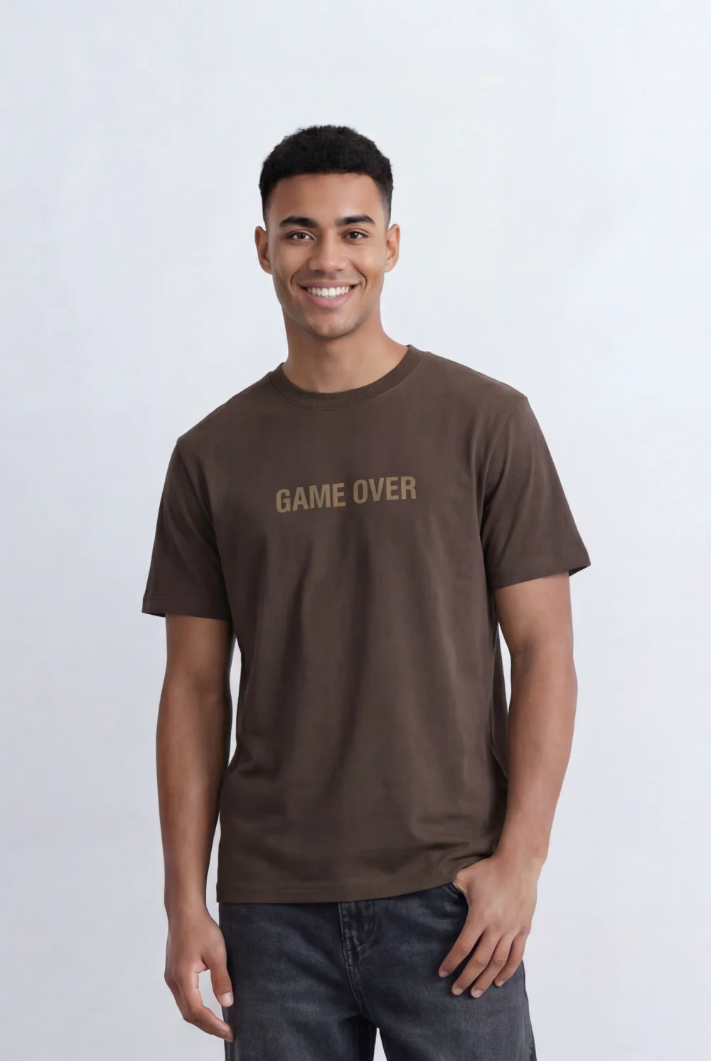 Men’s Tomato Store Minimal Statement T-Shirt Raised Game Over Typography Detail - Image 12