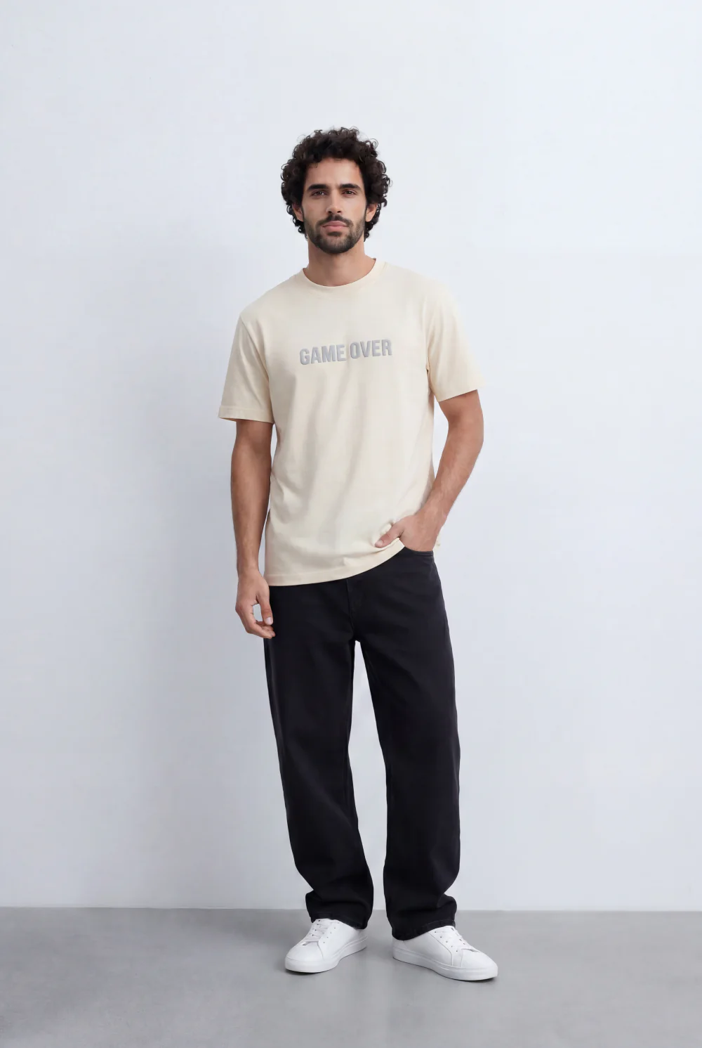 Men’s Tomato Store Minimal Statement T-Shirt Raised Game Over Typography Detail - Image 3