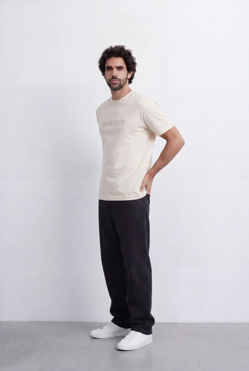Men’s Tomato Store Minimal Statement T-Shirt Raised Game Over Typography Detail - Image 4