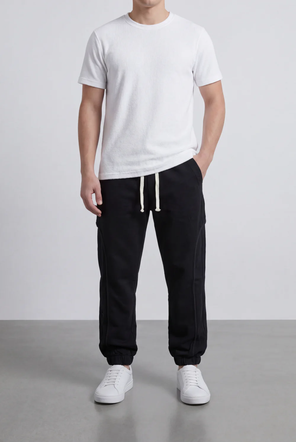 Men’s Tomato Store Modern Sarouel Jogger Elastic Drawstring Waist Streamlined Panel Seam Detail - Image 4