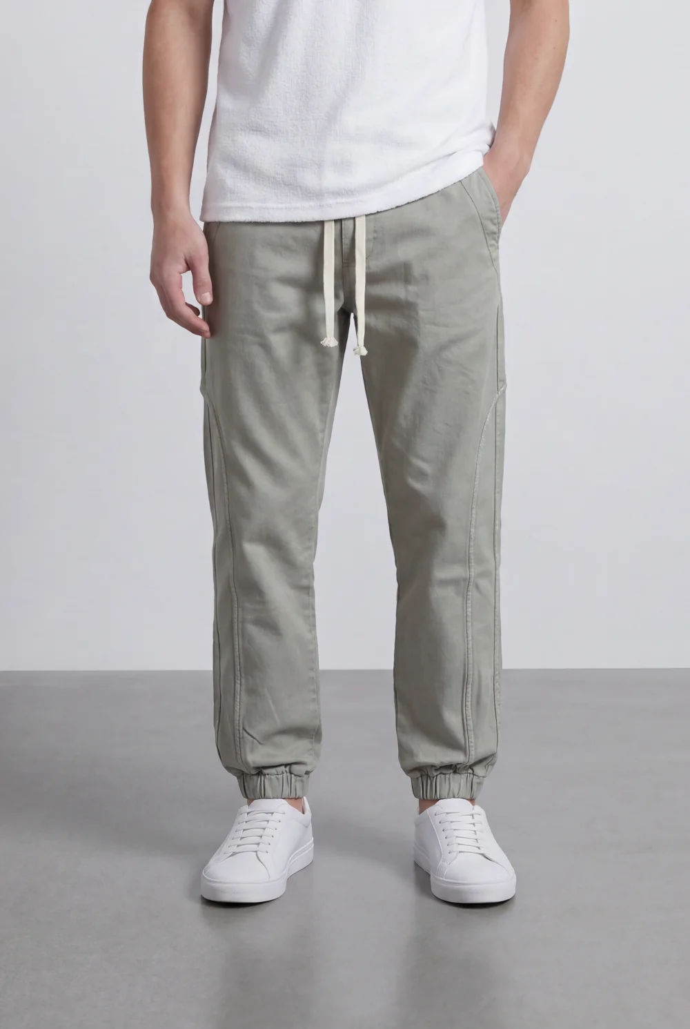 Men’s Tomato Store Modern Sarouel Jogger Elastic Drawstring Waist Streamlined Panel Seam Detail - Image 5