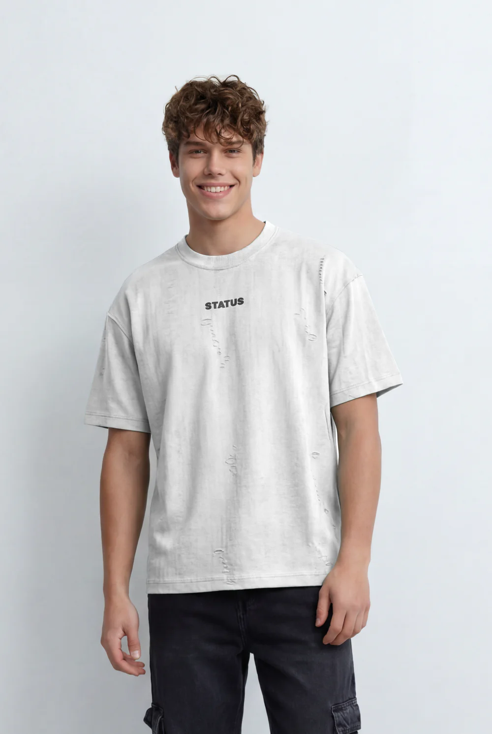 Men’s Tomato Store Oversized T-Shirt Textured Finish Minimal Chest Print - Image 5
