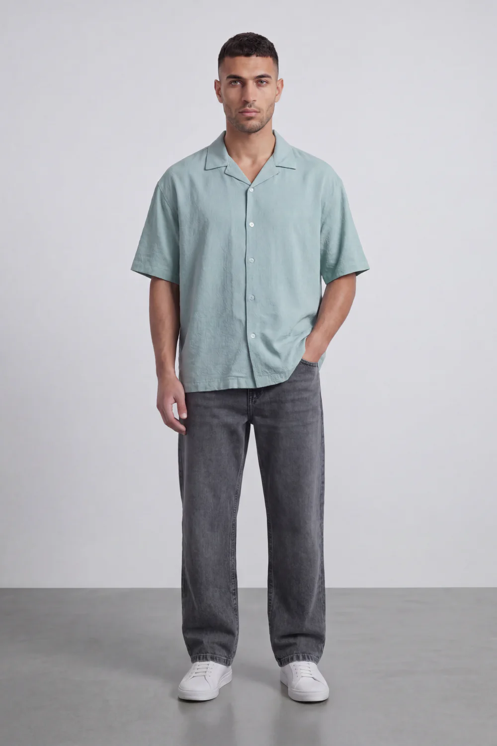 Men’s Tomato Store Palma Crinkle Shirt Paper Grain Texture Across Clean Plain Surface Button Front - Image 15