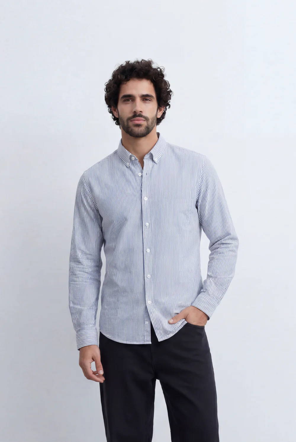 Men’s Tomato Store Pinstripe Button Down Shirt Fine Vertical Stripe Pattern Slim Fit - Image 9