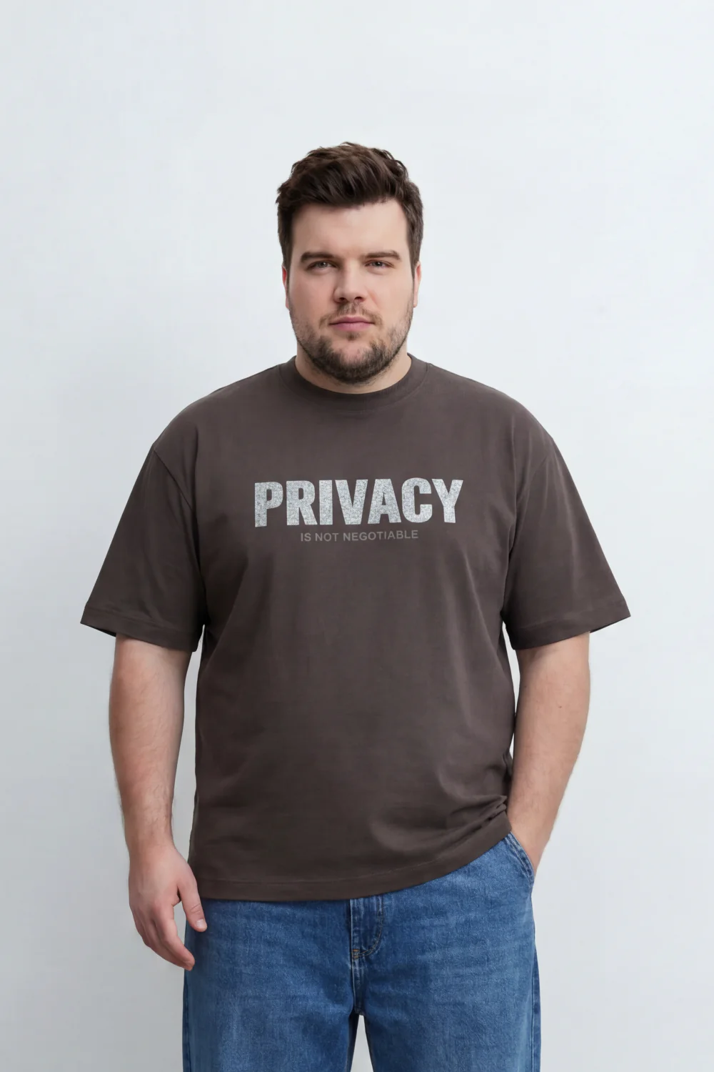 Men’s Tomato Store Private Code T-Shirt Front Privacy Statement Print Cracked Letter Effect Clean Plain Surface Big Size
