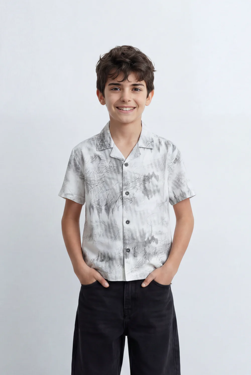 Boy’s Tomato Store Resort Shirt Regular Fit All Over Signature Print Open Collar Design - Image 5