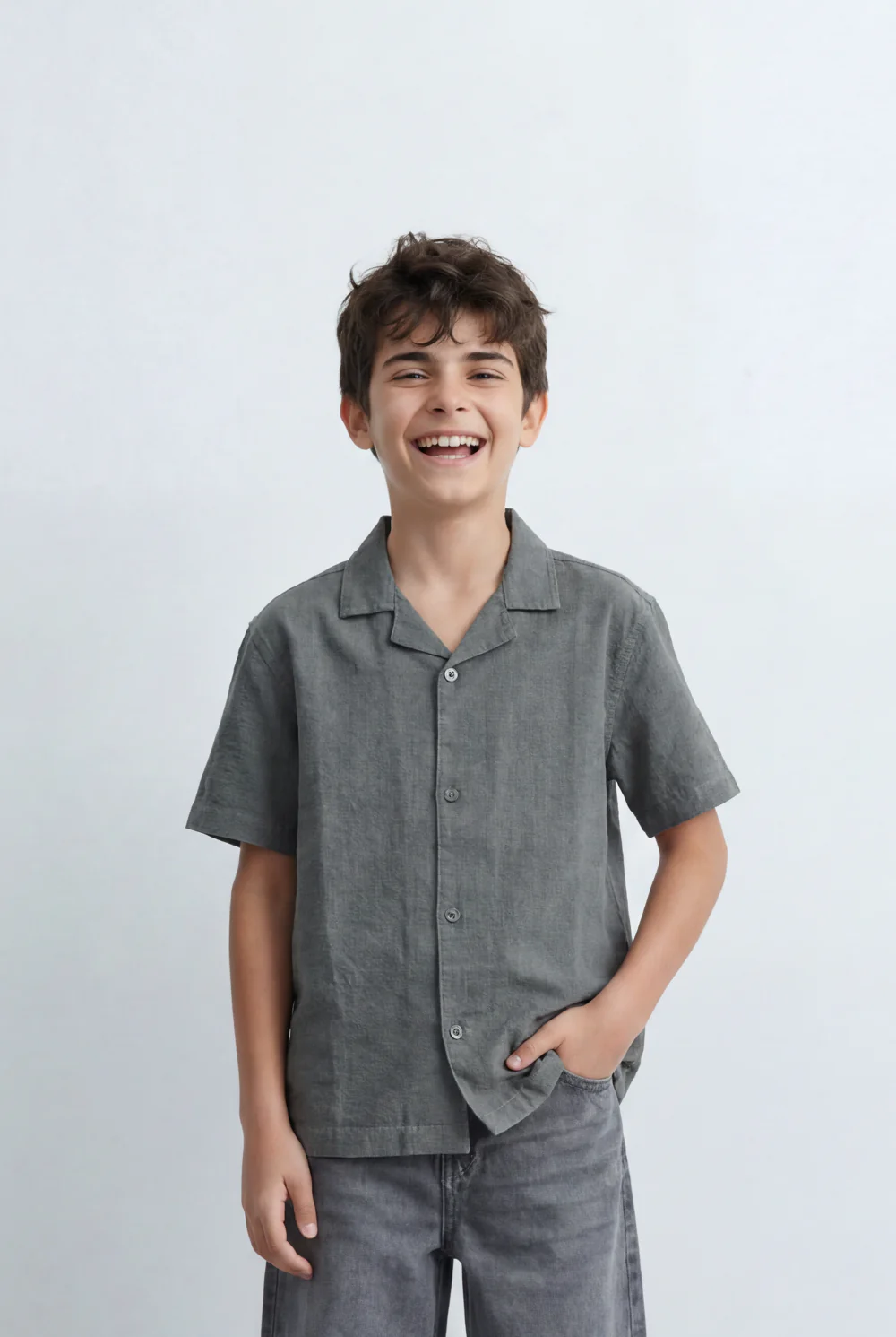 Boy’s Tomato Store Resort Shirt Regular Fit Soft Washed Texture Open Collar Design