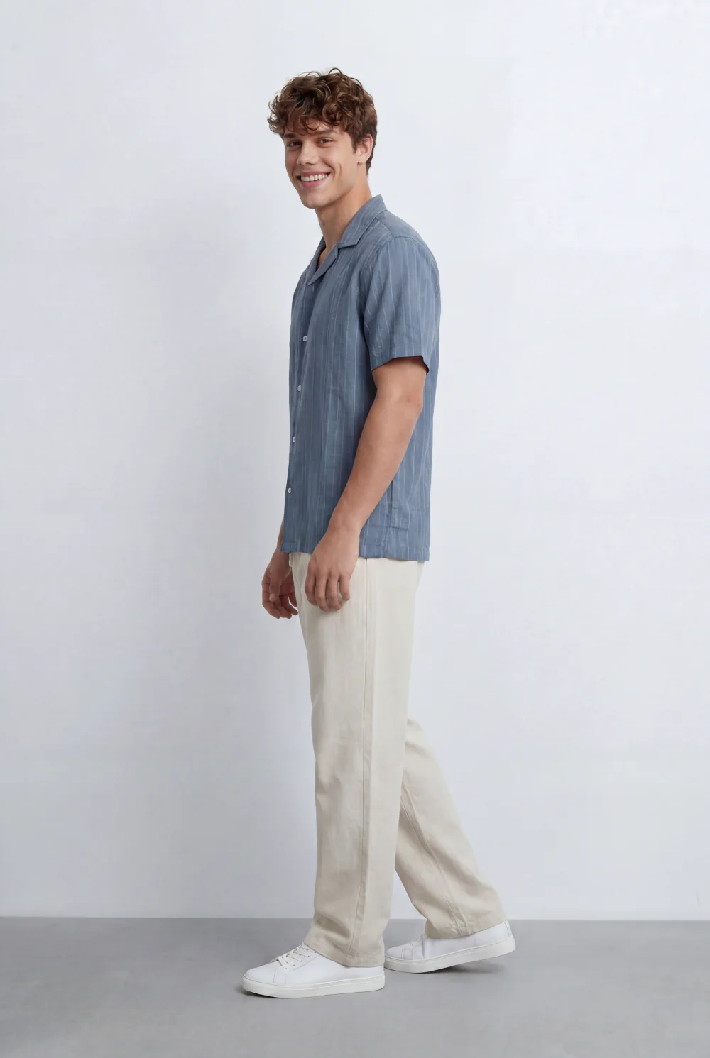 Men’s Tomato Store Resort Shirt Tonal Vertical Stripe Texture Open Collar Design Regular Fit - Image 12