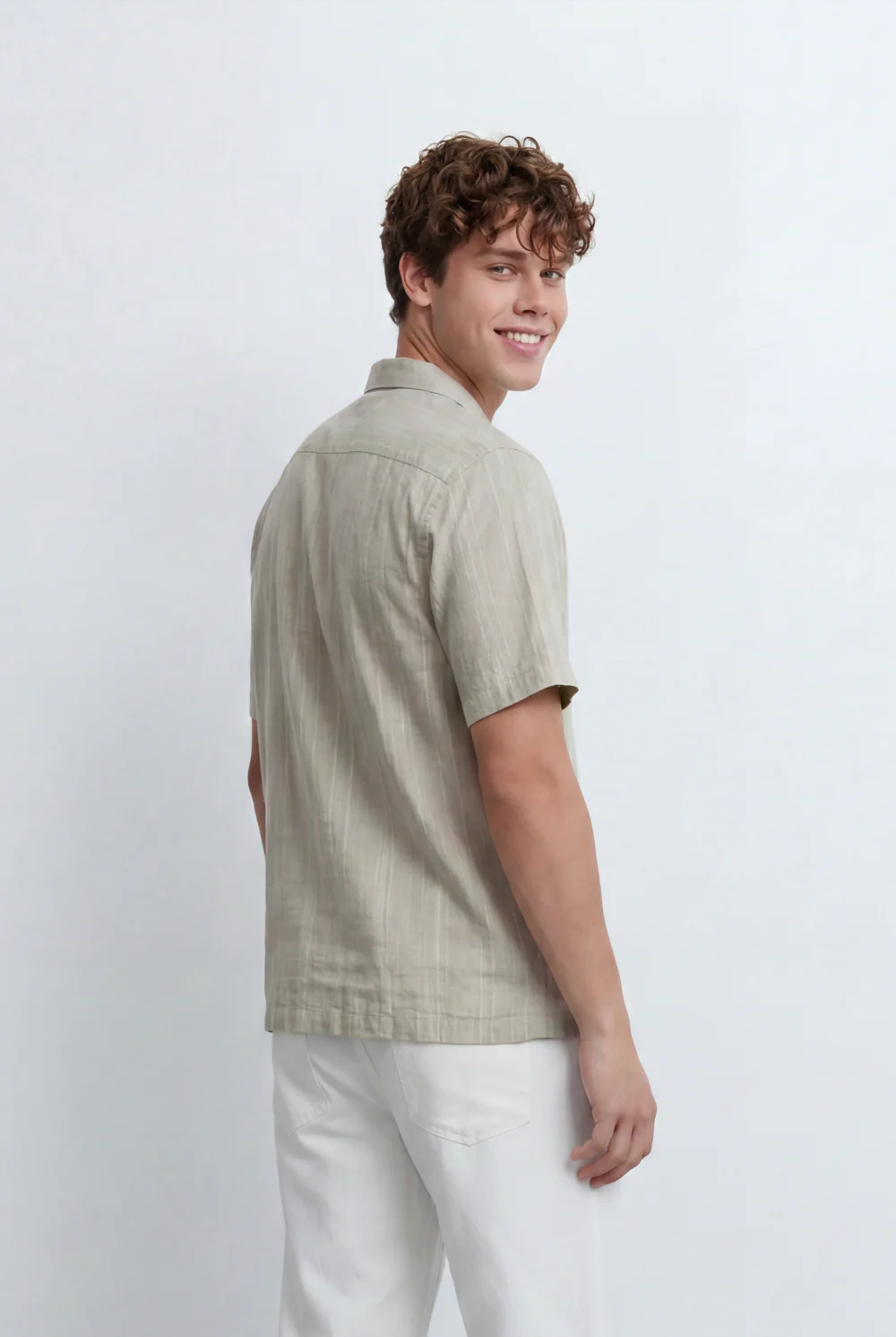 Men’s Tomato Store Resort Shirt Tonal Vertical Stripe Texture Open Collar Design Regular Fit - Image 2