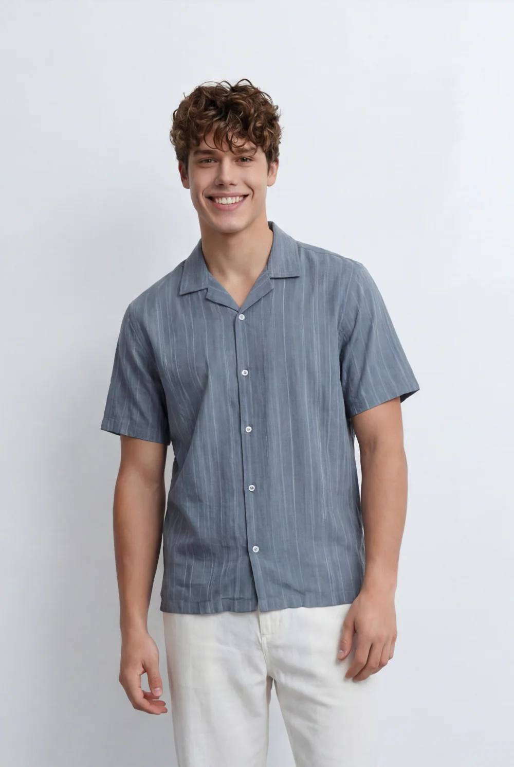 Men’s Tomato Store Resort Shirt Tonal Vertical Stripe Texture Open Collar Design Regular Fit - Image 9