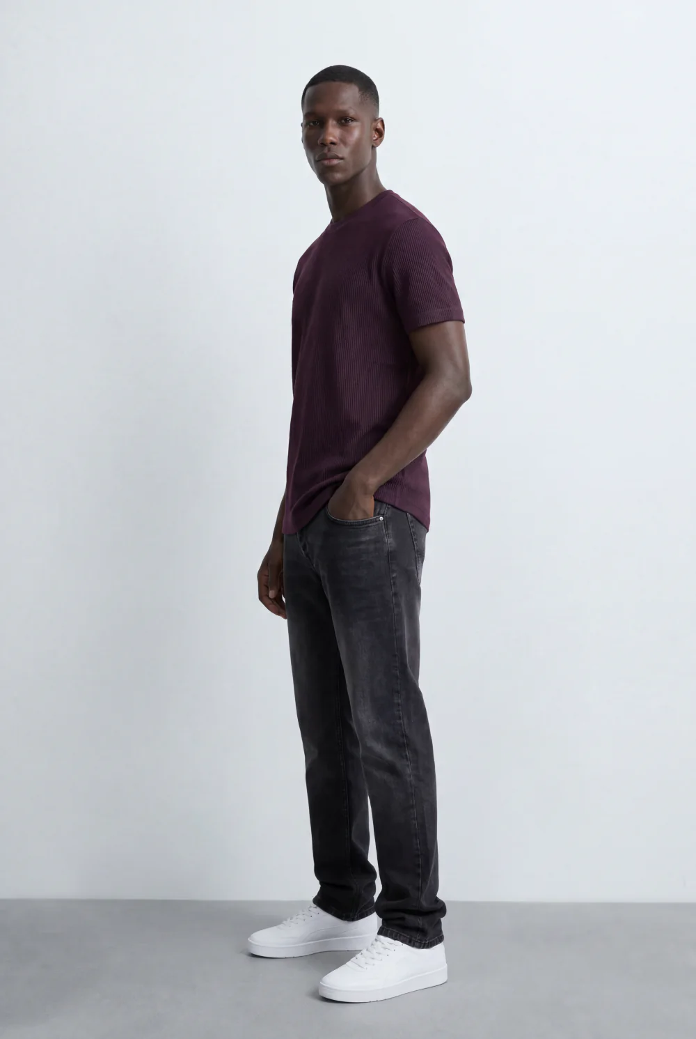 Men’s Tomato Store Ribbed Knit T-Shirt Vertical Texture Pattern - Image 12