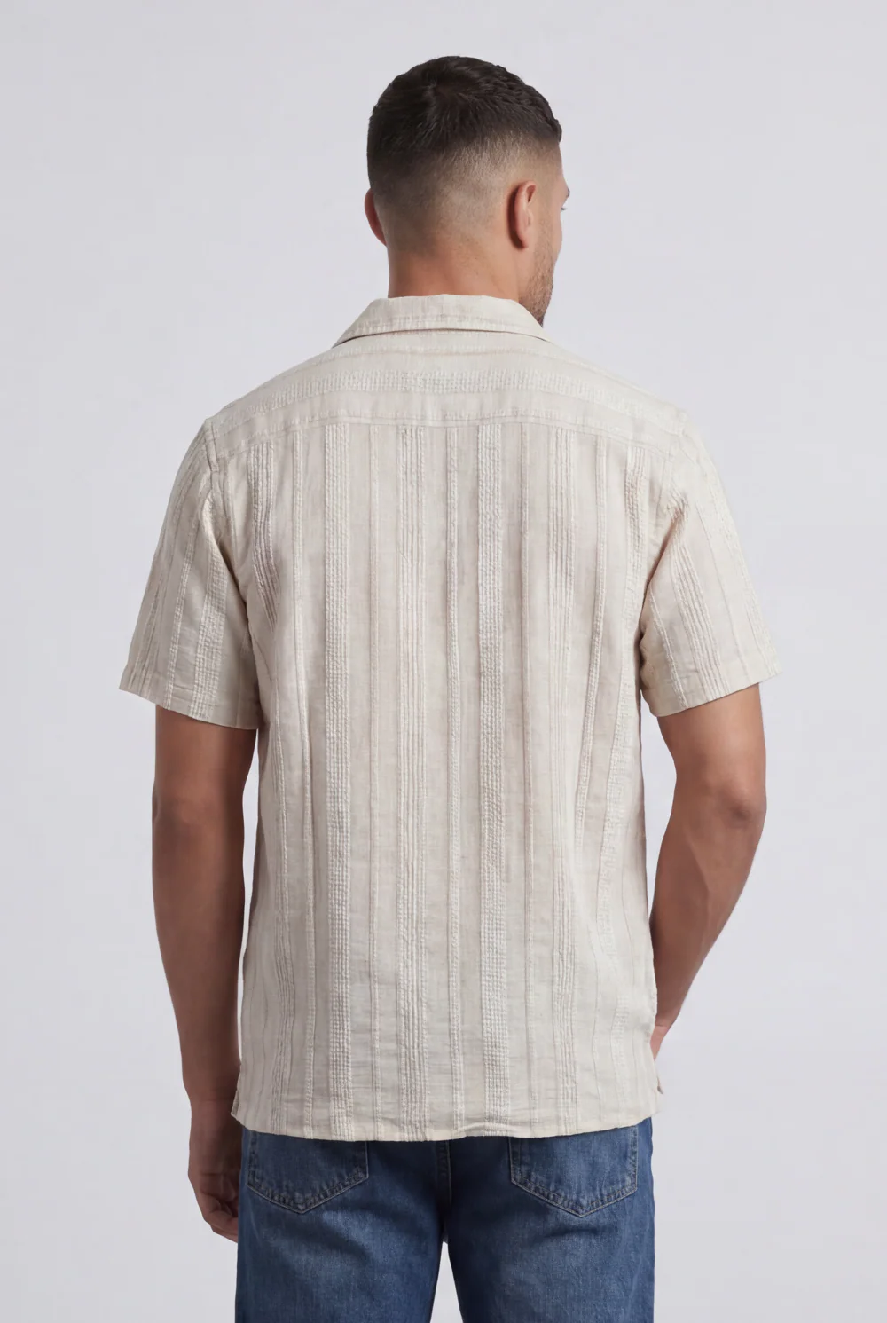 Men’s Tomato Store Riviera Texture Camp Linen Shirt Button Front Vertical Raised Weave Regular Fit - Image 2