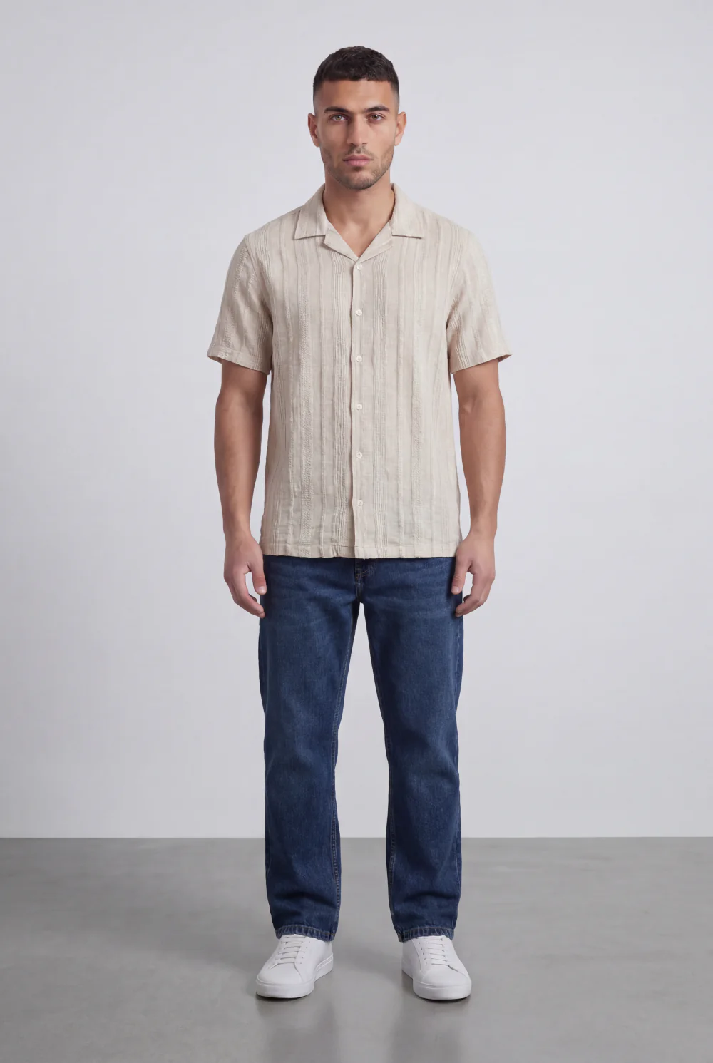 Men’s Tomato Store Riviera Texture Camp Linen Shirt Button Front Vertical Raised Weave Regular Fit - Image 3