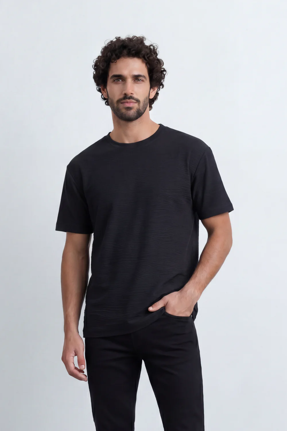 Men’s Tomato Store Shadow Ripple T-Shirt Fine Wave Texture Across The Body Plain Front Oversized Street Shape