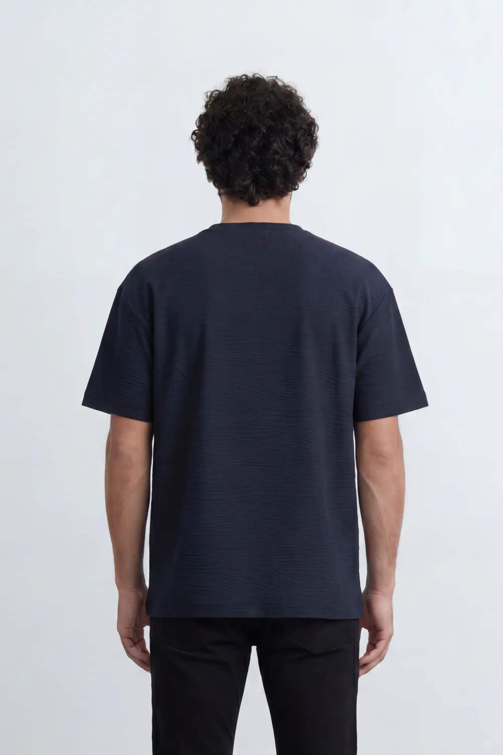 Men’s Tomato Store Shadow Ripple T-Shirt Fine Wave Texture Across The Body Plain Front Oversized Street Shape - Image 2