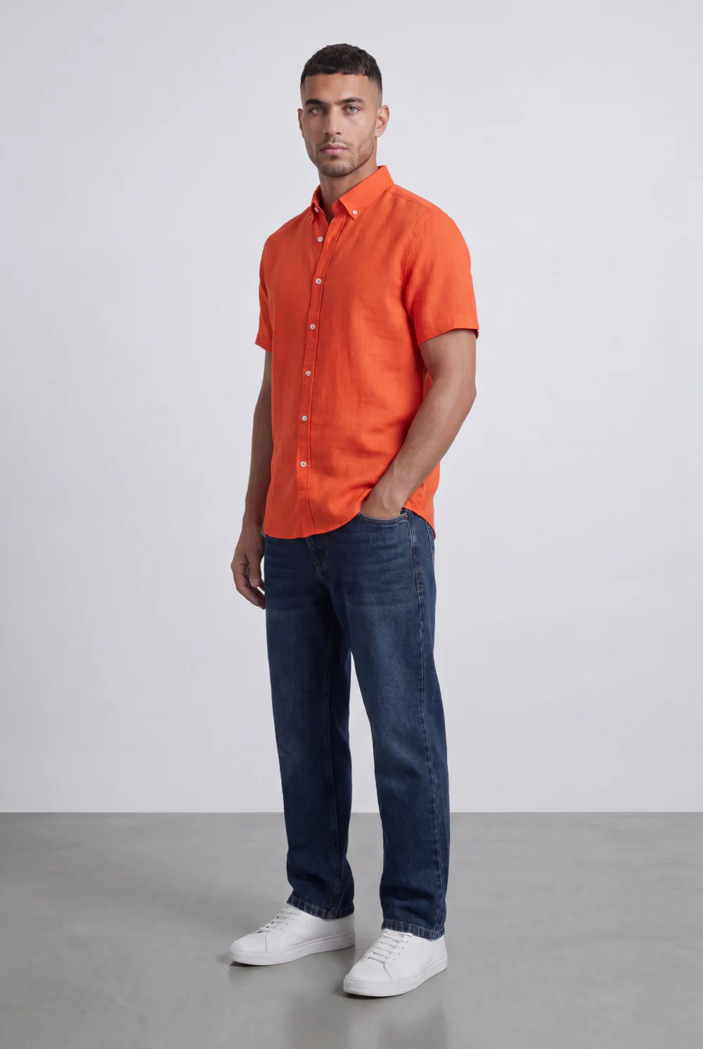 Men’s Tomato Store Shirt With Button Down Collar Short Sleeves Front Placket Texture Curved Hem Regular Fit - Image 20