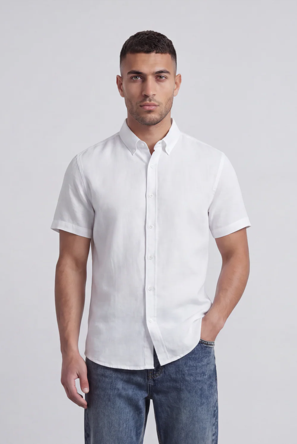 Men’s Tomato Store Shirt With Button Down Collar Short Sleeves Front Placket Texture Curved Hem Regular Fit - Image 21