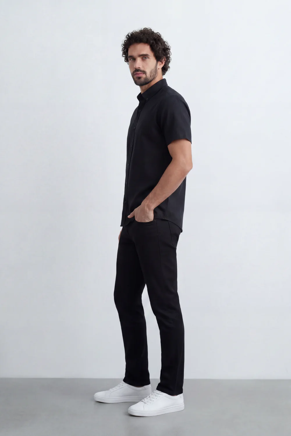 Men’s Tomato Store Shirt With Button Down Collar Short Sleeves Front Placket Texture Curved Hem Regular Fit - Image 28