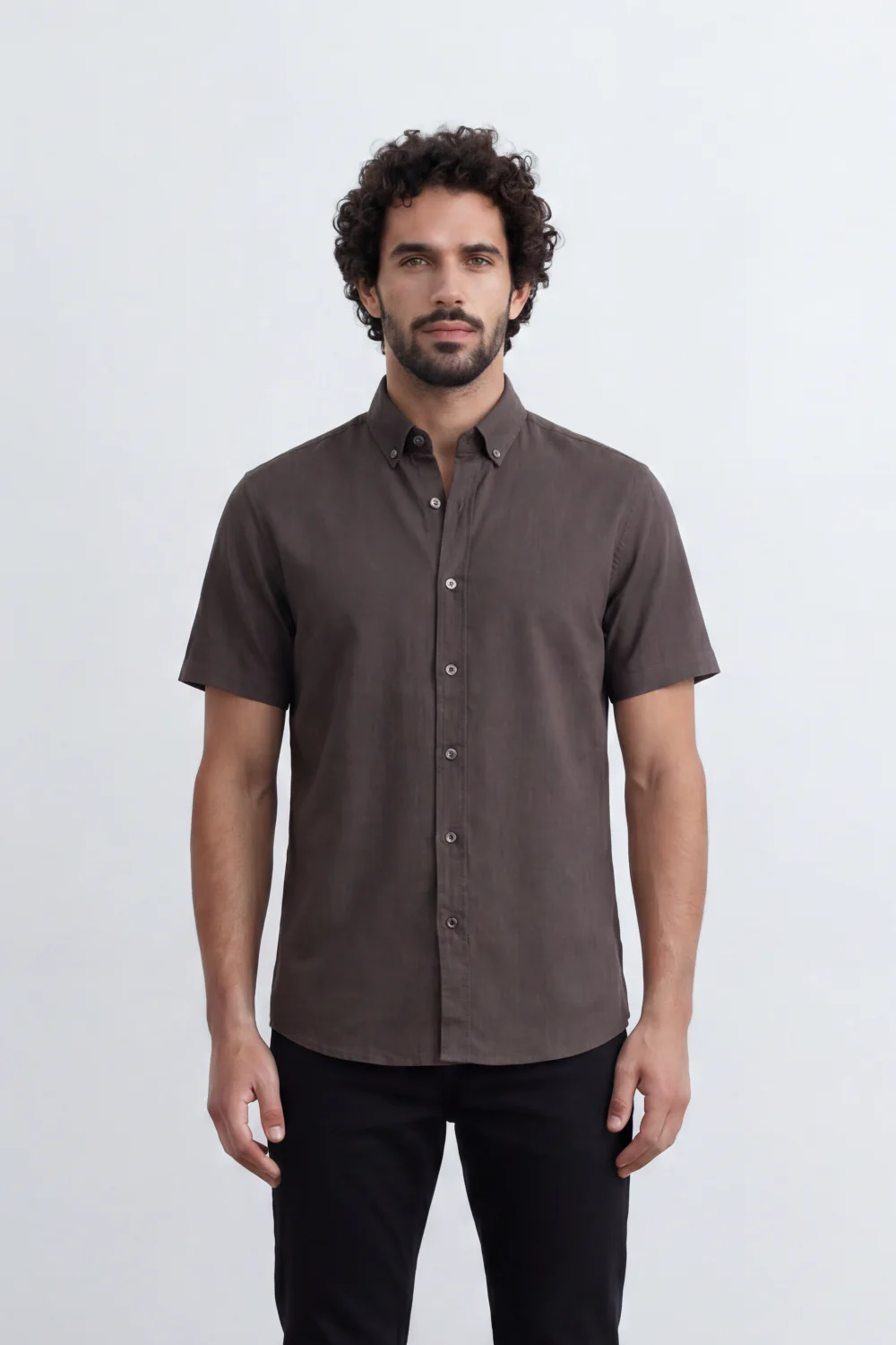 Men’s Tomato Store Shirt With Button Down Collar Short Sleeves Front Placket Texture Curved Hem Regular Fit - Image 29