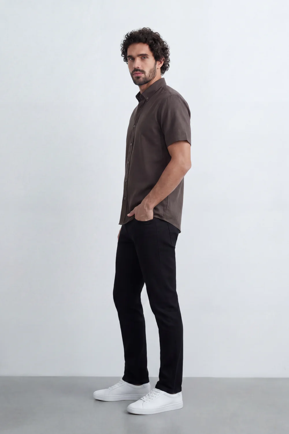 Men’s Tomato Store Shirt With Button Down Collar Short Sleeves Front Placket Texture Curved Hem Regular Fit - Image 32
