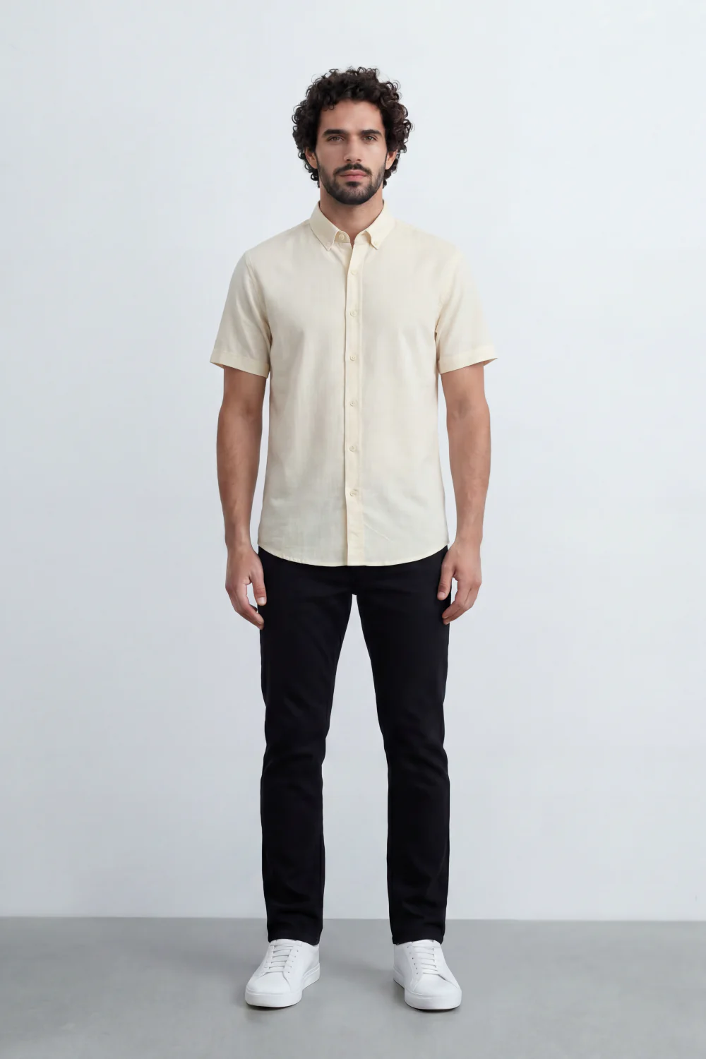 Men’s Tomato Store Shirt With Button Down Collar Short Sleeves Front Placket Texture Curved Hem Regular Fit - Image 35