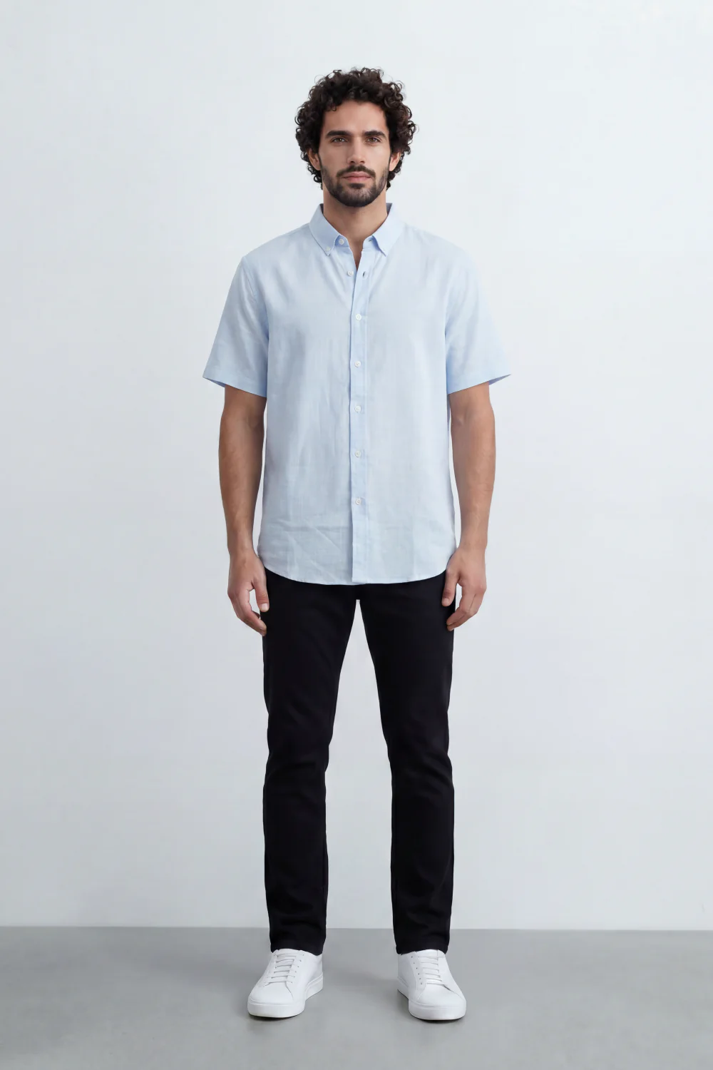 Men’s Tomato Store Shirt With Button Down Collar Short Sleeves Front Placket Texture Curved Hem Regular Fit - Image 39