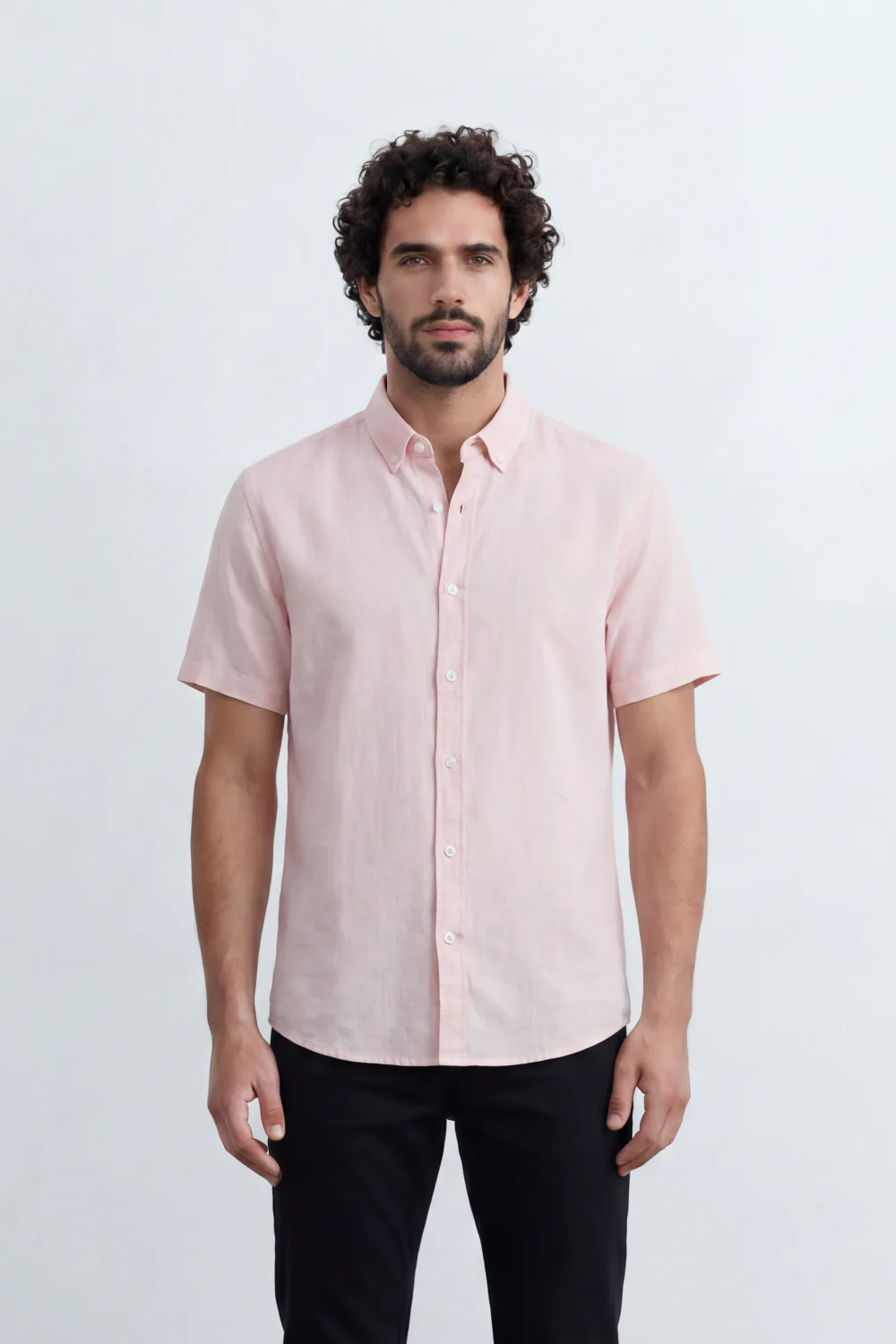 Men’s Tomato Store Shirt With Button Down Collar Short Sleeves Front Placket Texture Curved Hem Regular Fit - Image 41