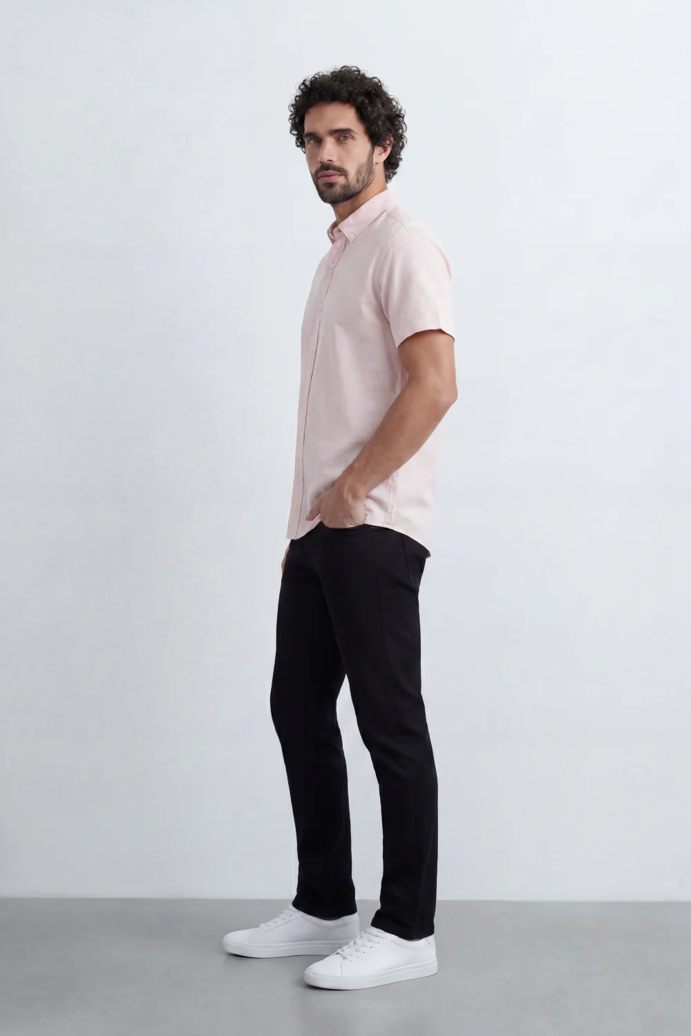 Men’s Tomato Store Shirt With Button Down Collar Short Sleeves Front Placket Texture Curved Hem Regular Fit - Image 44