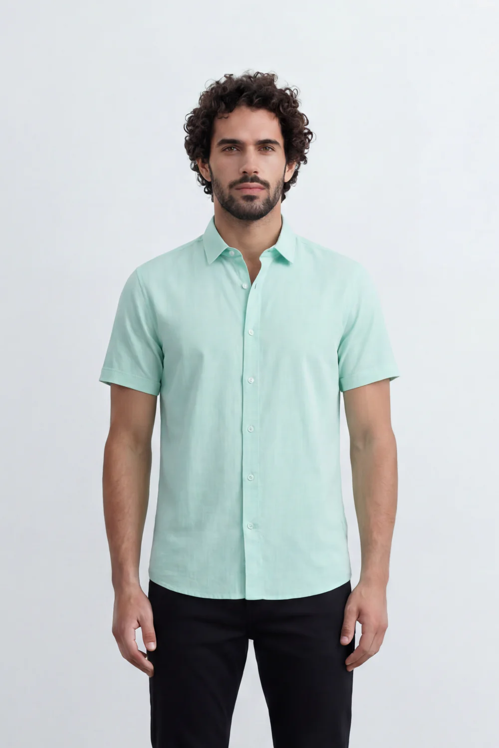 Men’s Tomato Store Shirt With Button Down Collar Short Sleeves Front Placket Texture Curved Hem Regular Fit - Image 45