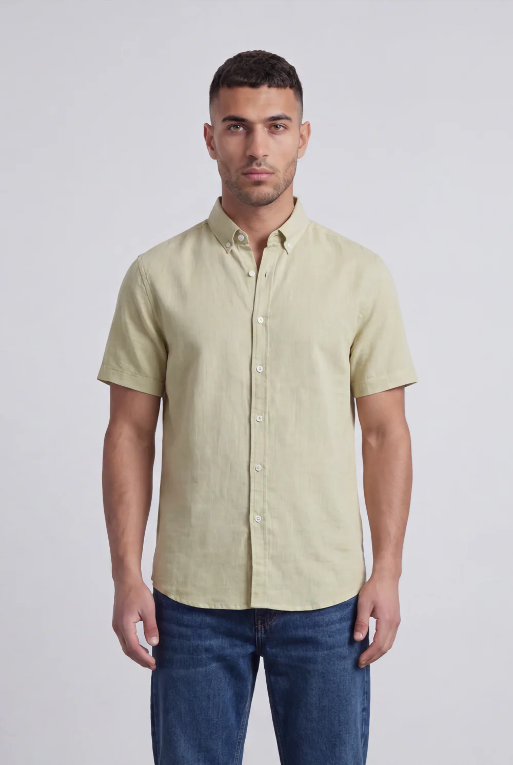 Men’s Tomato Store Shirt With Button Down Collar Short Sleeves Front Placket Texture Curved Hem Regular Fit - Image 5