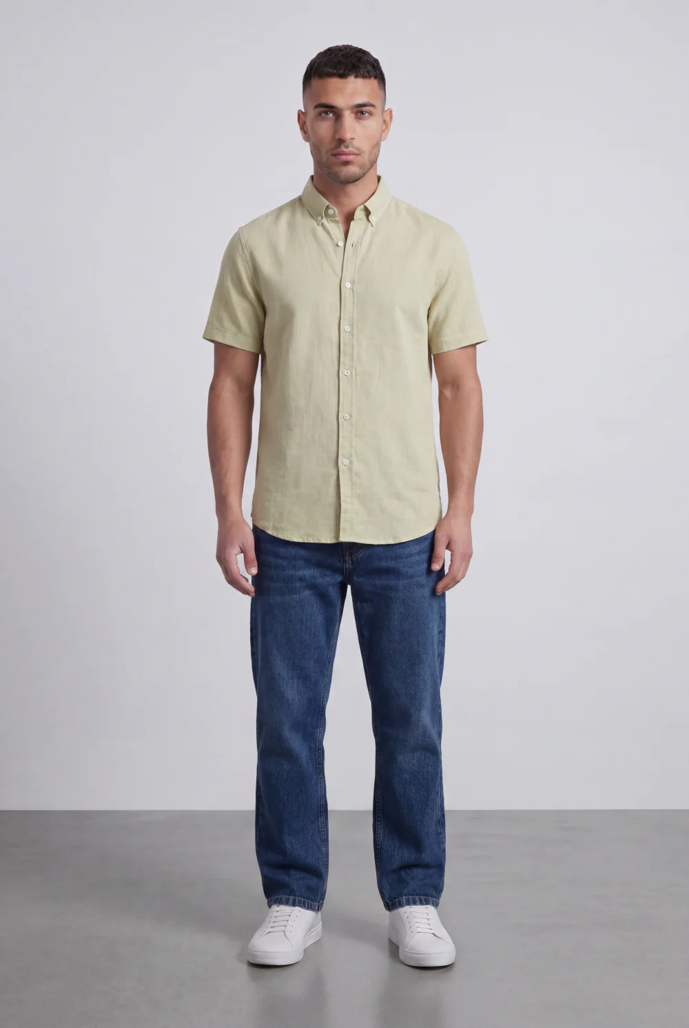 Men’s Tomato Store Shirt With Button Down Collar Short Sleeves Front Placket Texture Curved Hem Regular Fit - Image 8