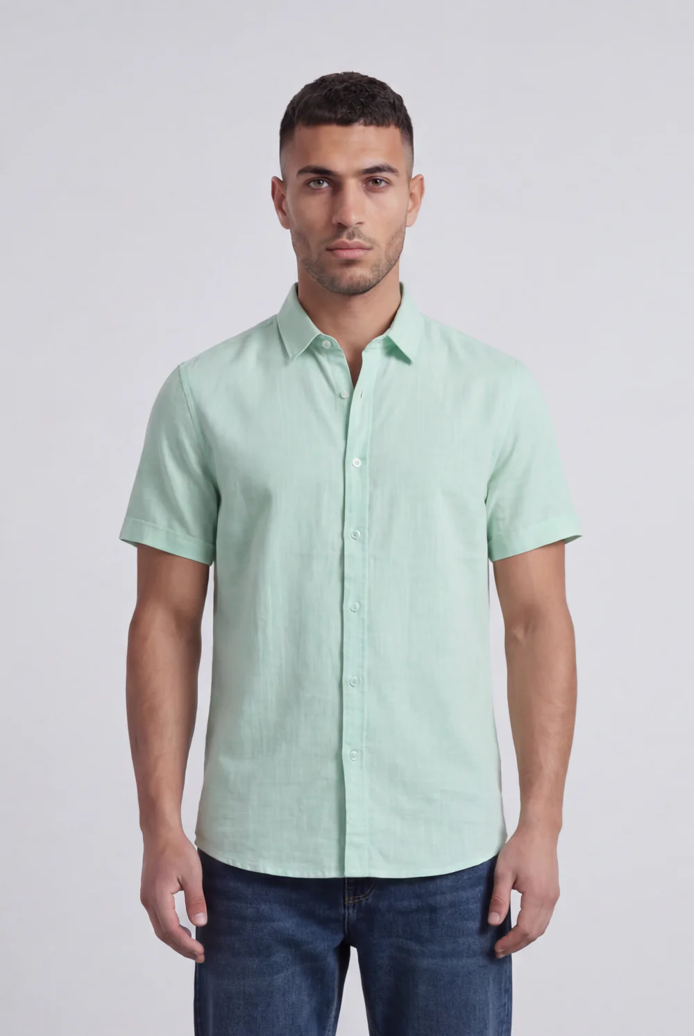 Men’s Tomato Store Shirt With Button Down Collar Short Sleeves Front Placket Texture Curved Hem Regular Fit - Image 9