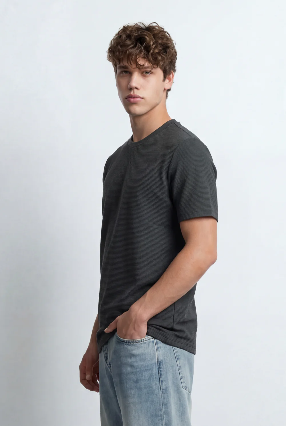 Men’s Tomato Store Slim Fit Textured Micro Rib Tailored Breathable Fabric Everyday Premium Basic T-Shirt - Image 5