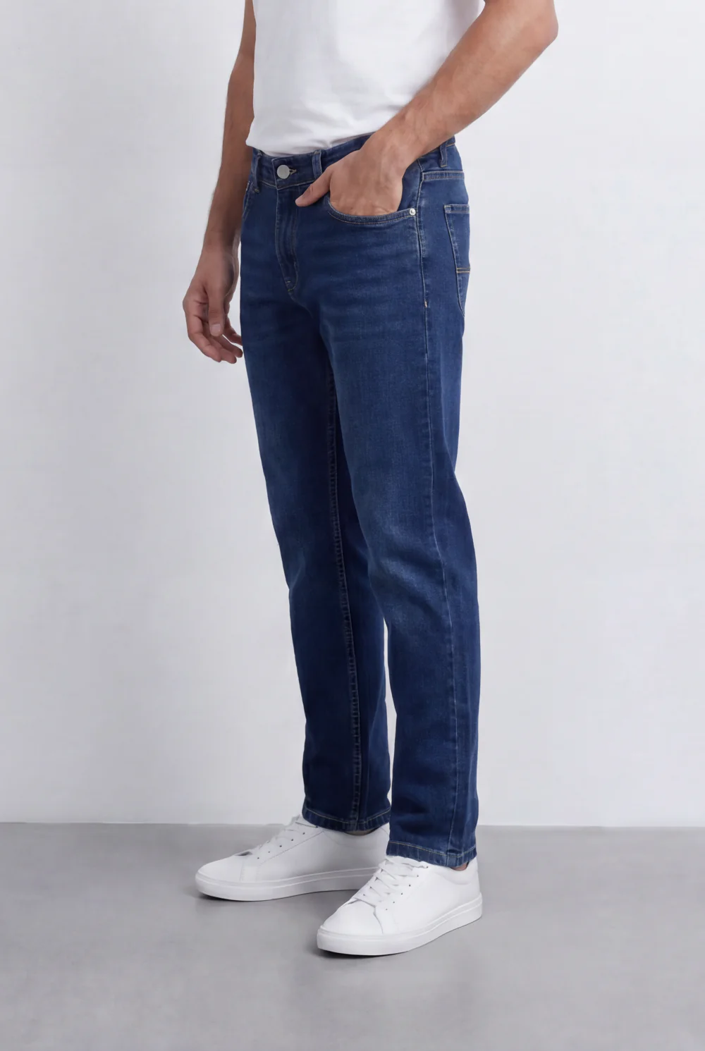 Men’s Tomato Store Slim Tapered Denim Mid Rise Waist Clean Five Pocket Design Slim Fit Pants - Image 3